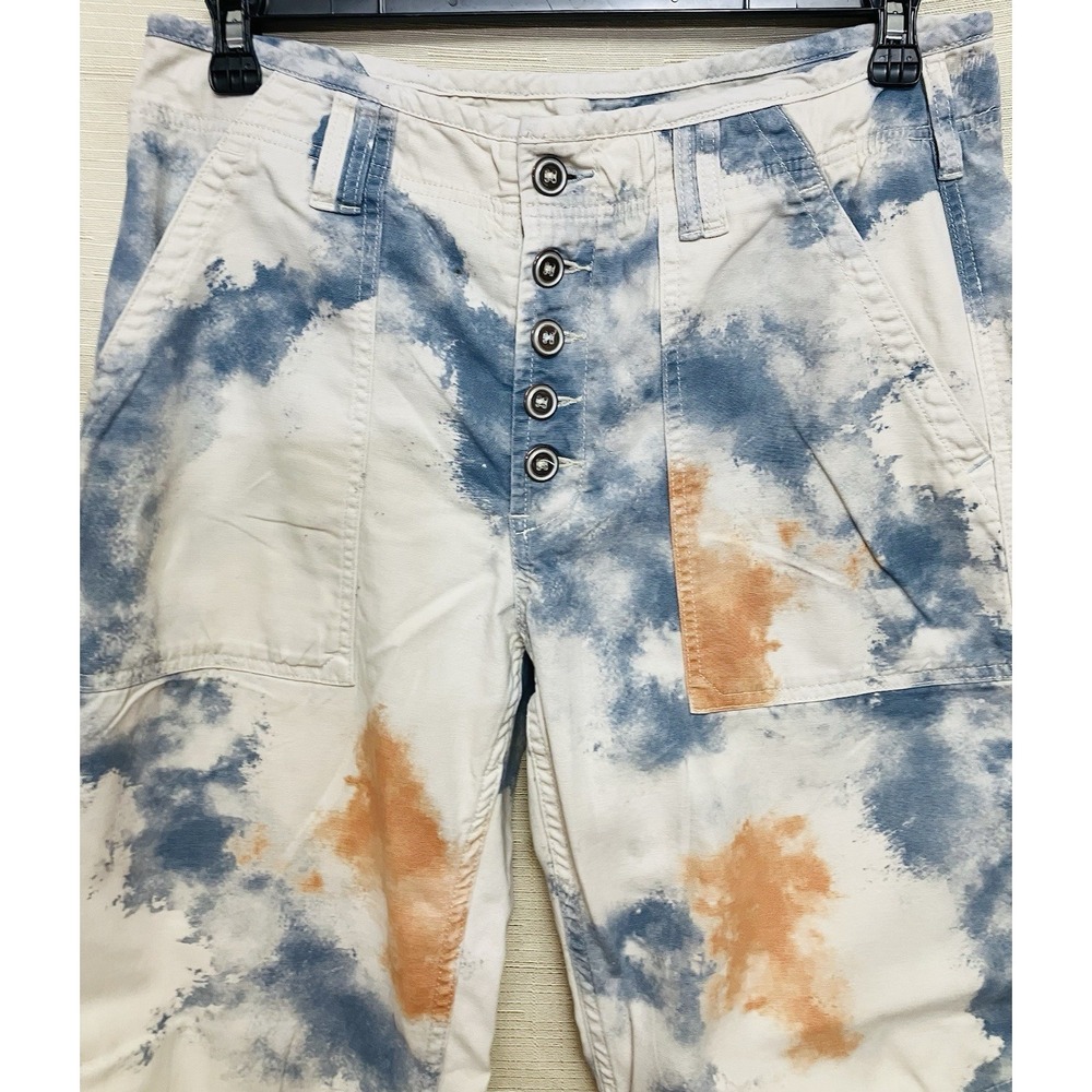 Free People Utility Pants Womens 31 White Blue Orange Excellent Tie Dye Cargo - Picture 8 of 8